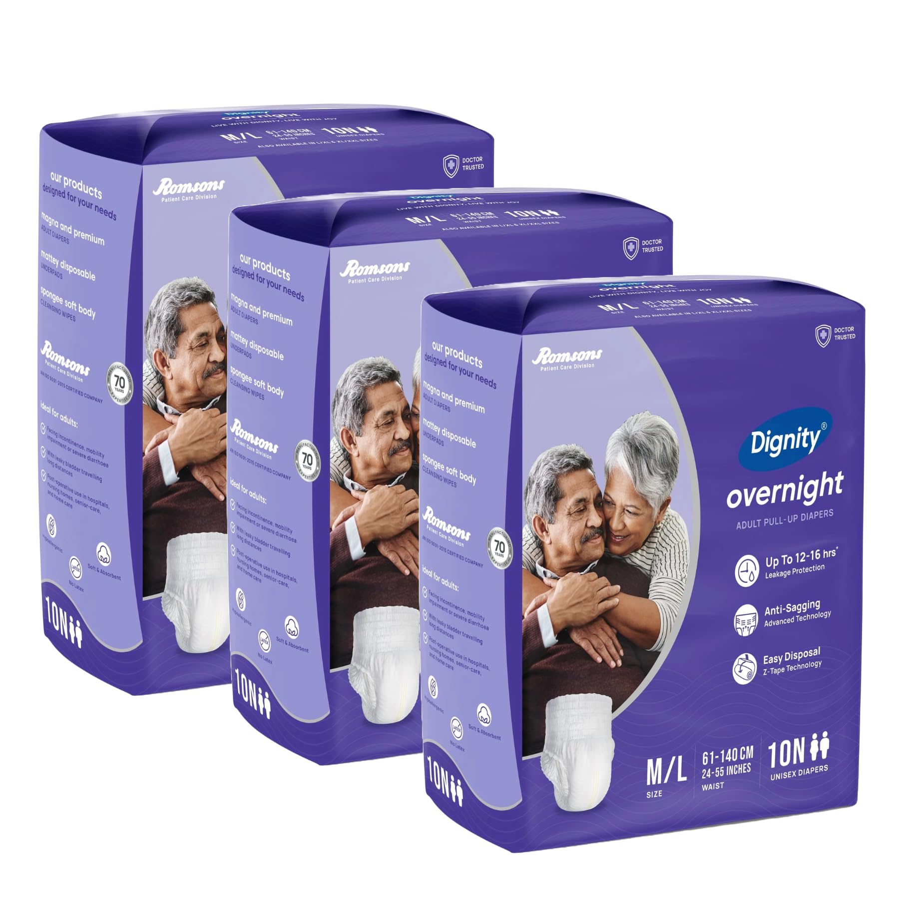 DIGNITY Overnight Pant Style Adult Diapers - M/L (30 Pieces) With Wetness Indicator and Leakage Protection Upto 12-16 Hr