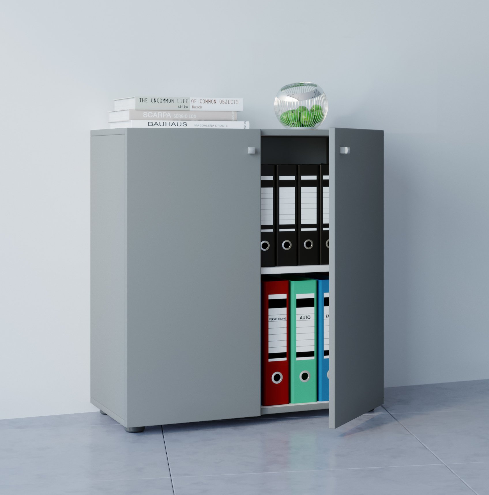 VCM Büroschrank mit 2 Fächern | moderner Aktenschrank mit Drehtüren | Maße ca. B. 70 x H. 74 x T. 40 cm - Lona 2-Fach Grau