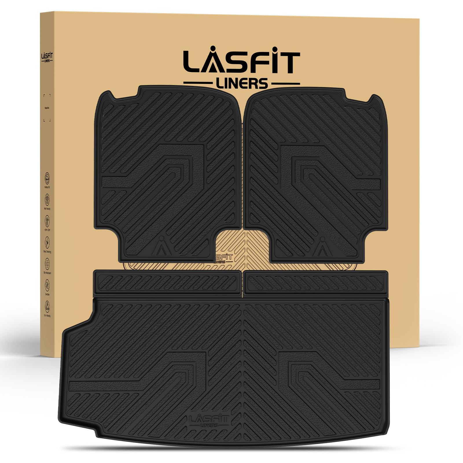 LASFIT Trunk Mat & Backrest Mat for Volvo XC90 2026-2016, All Weather TPE Custom Fit Cargo Liner for Volvo XC90 Cargo Mat, Black, Easy to Clean