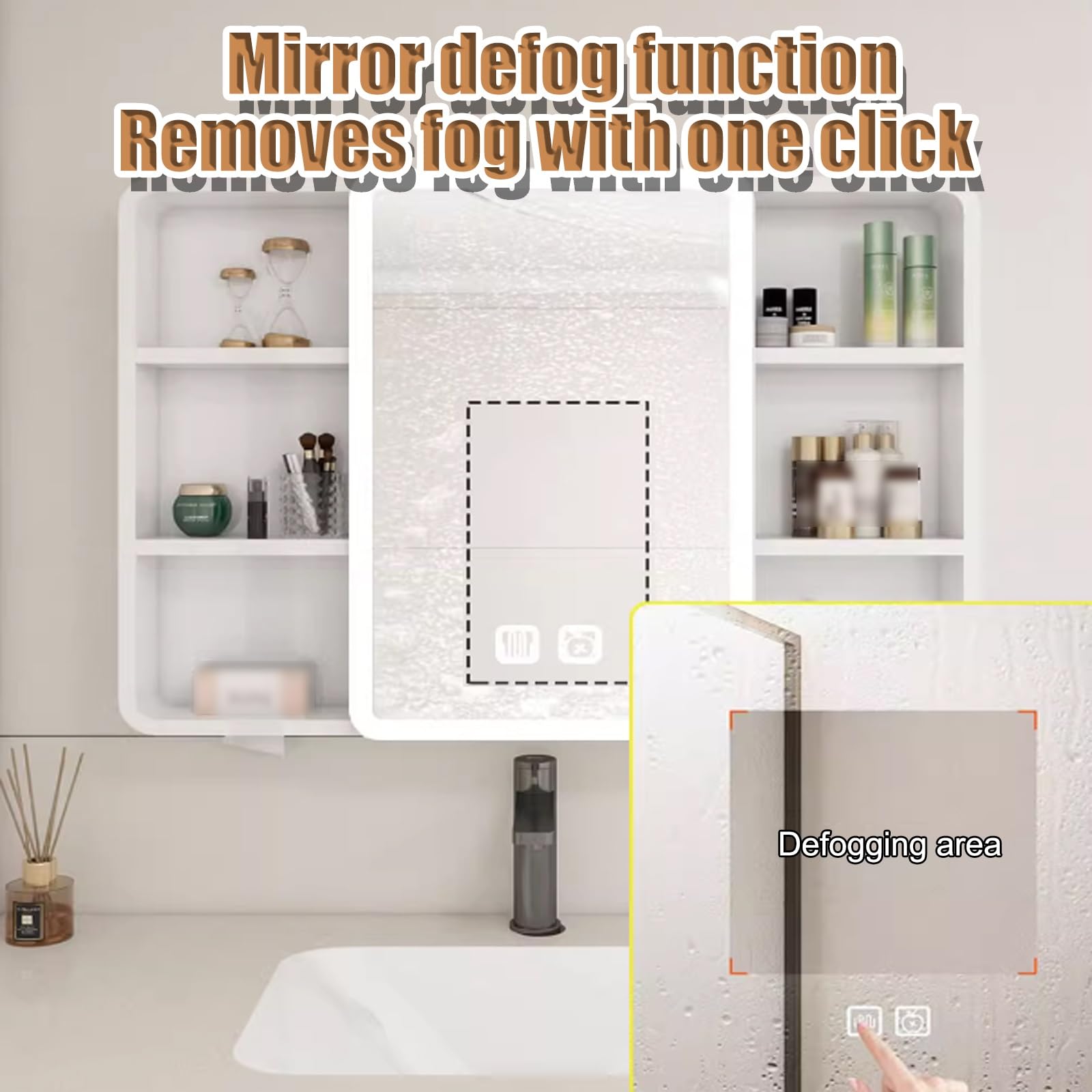 Armario de pared con espejo de baño con iluminación LED e interruptor táctil antivaho, acabado café, 70 cm, elegante solución de almacenamiento para baños modernos