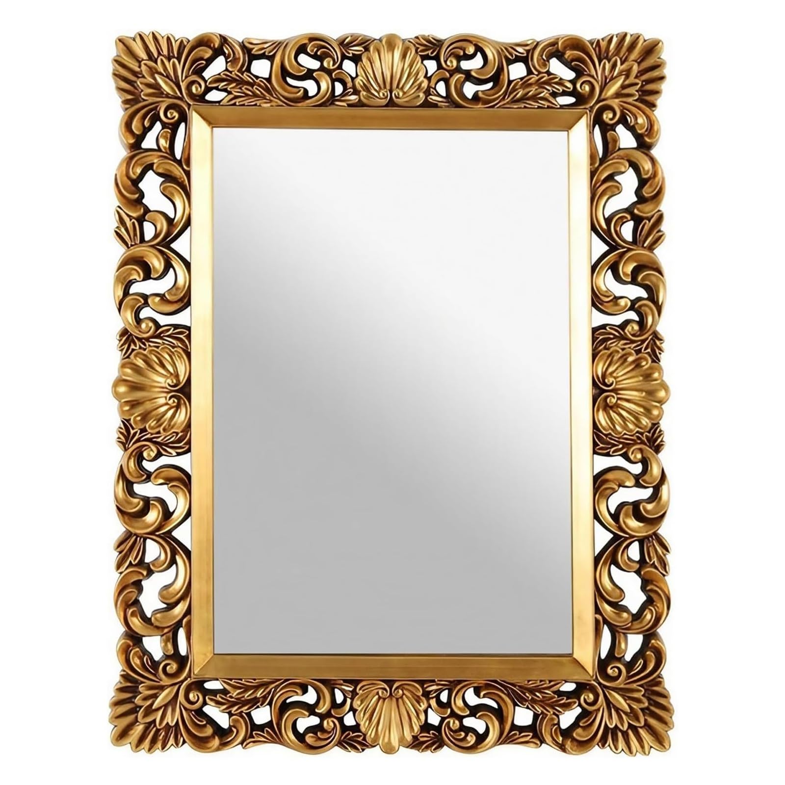 Grand miroir mural vintage rectangulaire doré pour salle de bain et salon