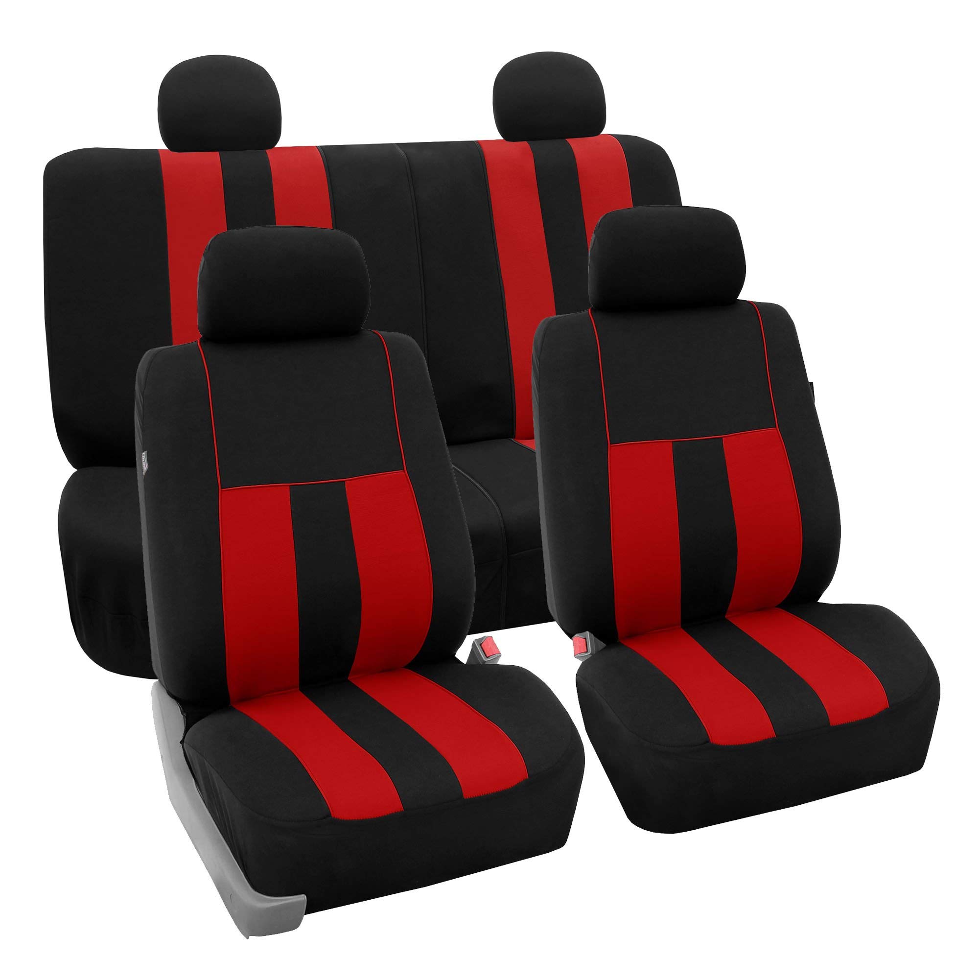 FH Group Car Seat Covers Striking Striped Full Set Red Automotive Seat Covers, Airbag and Split Rear Car Seat Cover Universal Fit Interior Accessories for Cars Trucks and SUV Car Accessories