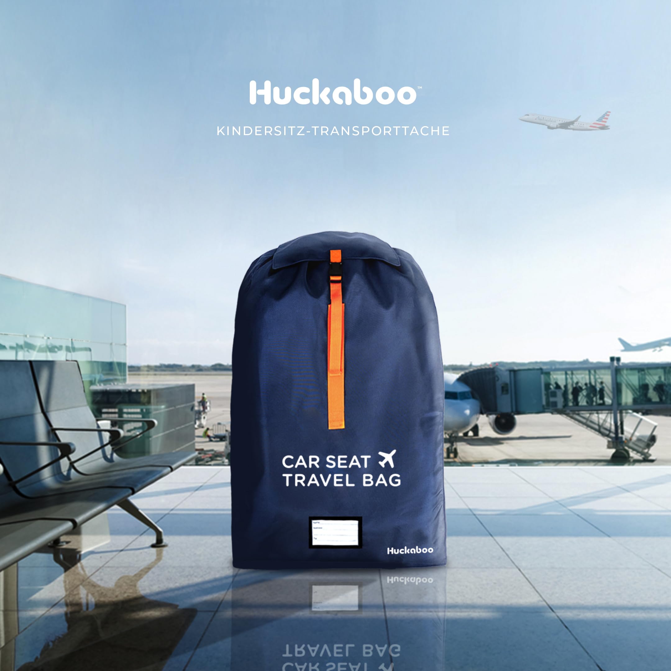 Huckaboo Kindersitz-Transporttasche für Flugzeug – Robuste Tasche für Kindersitz & Babyschale, strapazierfähiges Nylon, Dunkelblau