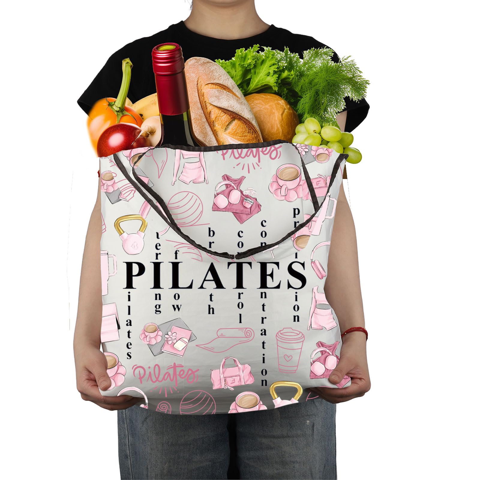 CMNIM Pilates Tote Bag Pilates Gifts for Women Yoga Lover Gift Pilates Instructor Gifts Funny Pilates Reusable Grocery Bag
