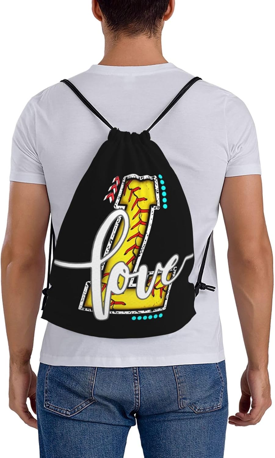 Initials Drawstring Backpack Black Cinch Bags Foldable Sports Gym Sackpack For Men Women (Softball Letter L) - Image 4