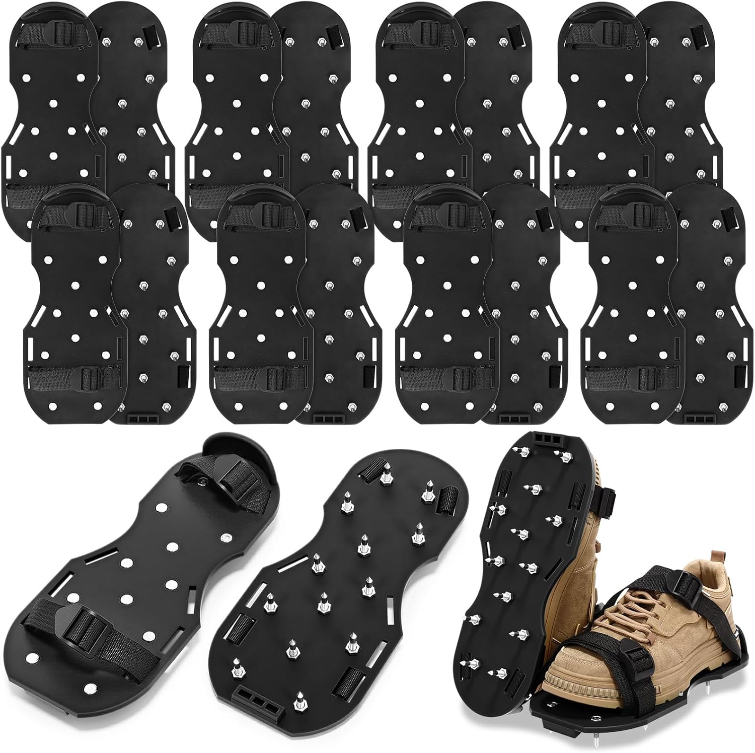 10 Pair Epoxy Floor Spiked Shoes with 3/4 Inch Short Spike Concrete Spiked Universal Size 7-12 Epoxy Concrete Floor Shoes for Flooring Garage Cement Ground Garden Lawn, Black