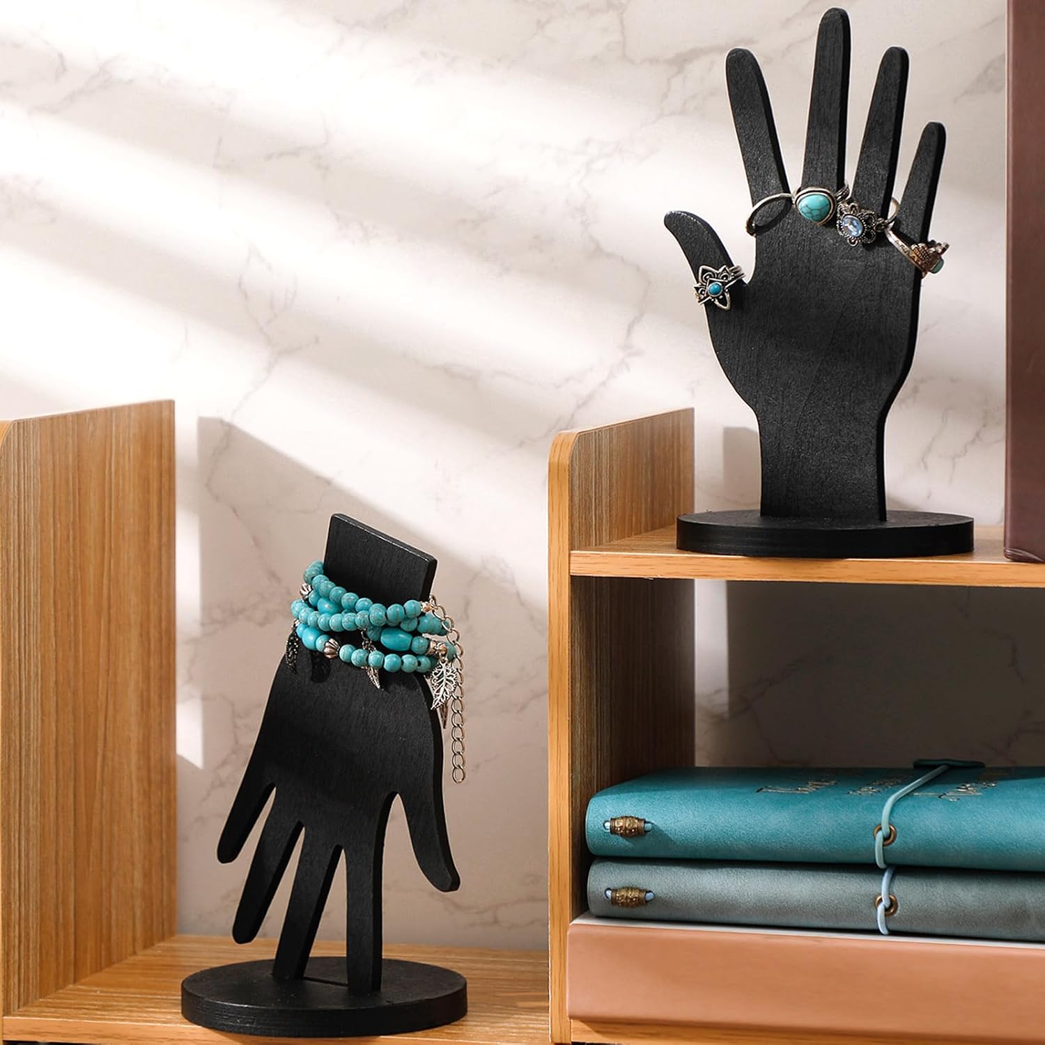 Weysat 12 Pcs Wooden Hand Form Bracelet Jewelry Display Stand Holder Aesthetic Mannequin Fingers Jewelry Organizer for Bracelet Ring(Black)