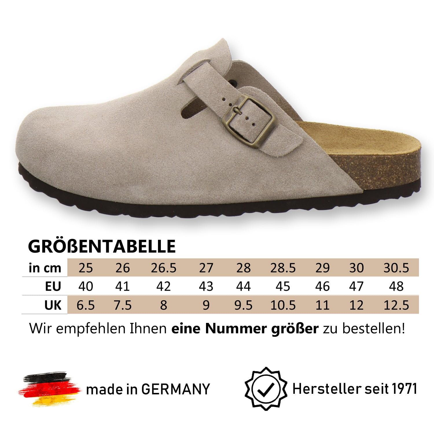 AFS-Schuhe 3900 Herren Clogs, Bequeme Hausschuhe für Männer, Pantoffeln aus Leder, Made in Germany