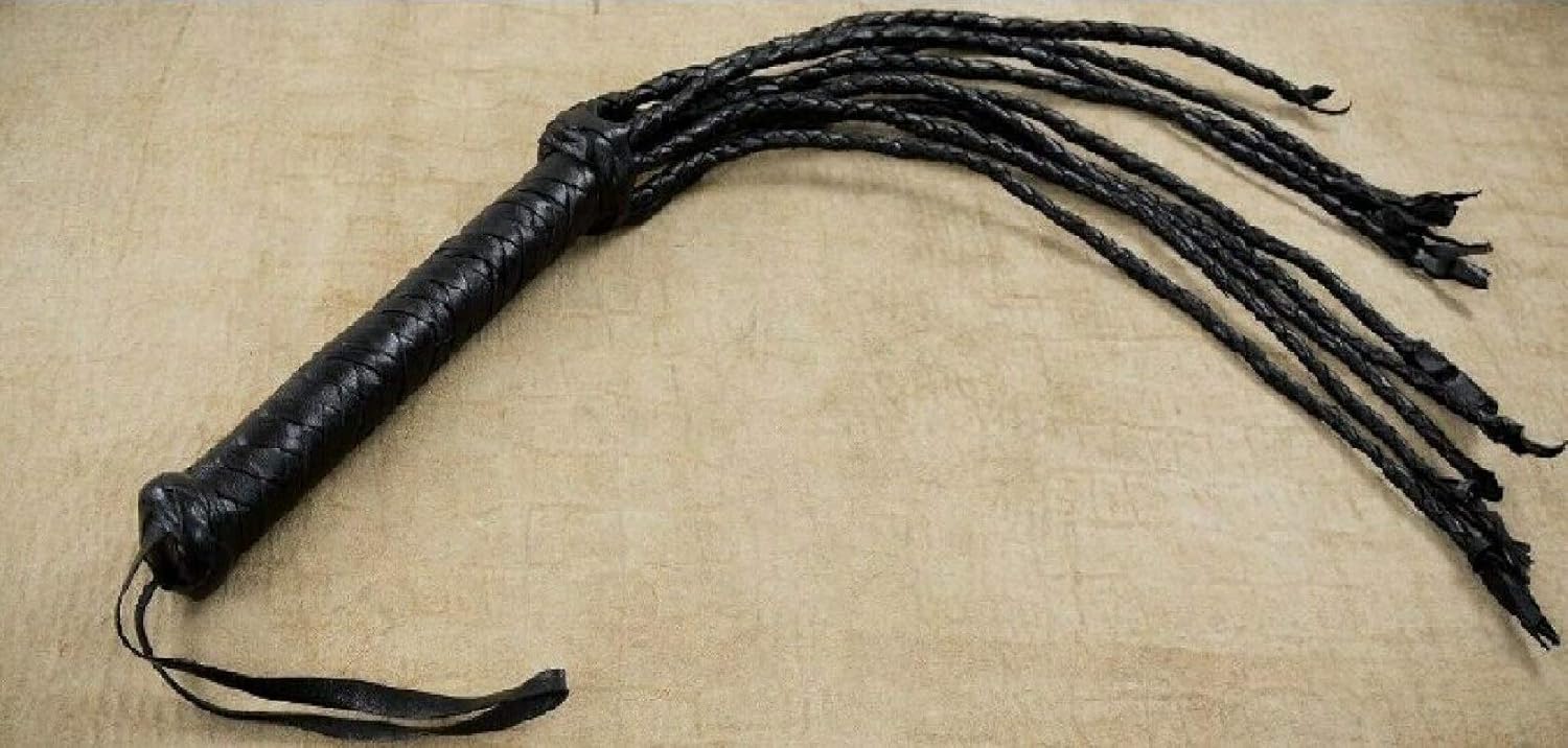 Cat O Nine Tails Black Braided Leather Scourge Whip