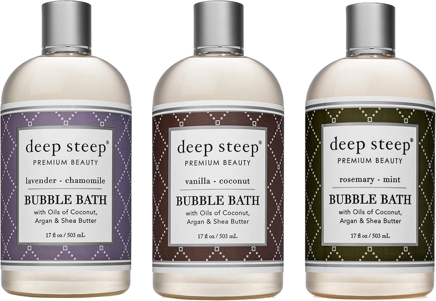 Deep Steep Bubble Bath Bundle Pack: 1 Each: Lavender Chamomile, Vanilla Coconut, Rosemary Mint, 17 Ounce : Beauty & Personal Care