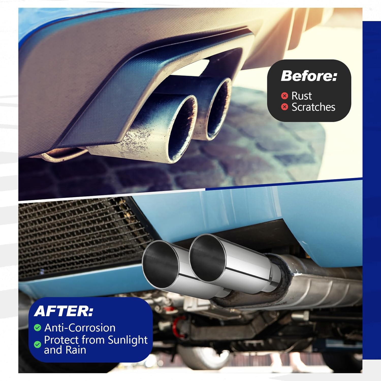 BBTO 2 Pcs 5'' Inlet Universal Diesel Truck Exhaust Tips, 7'' Outlet, Stainless Steel 5 to 7 Inch Tailpipe Tips, 15'' Long, Polished, Bolt On, Slant Angle Cut