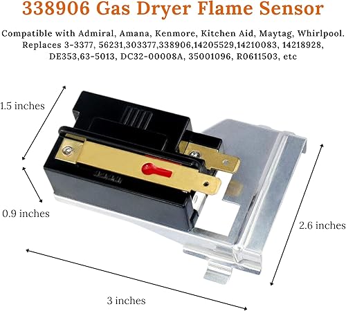 Miniatura 3 de Kit de reparación de secadora de gas: incluye encendedor de secadora 279311, bobinas de gas 279834 y sensor de llama 338906, compatible con