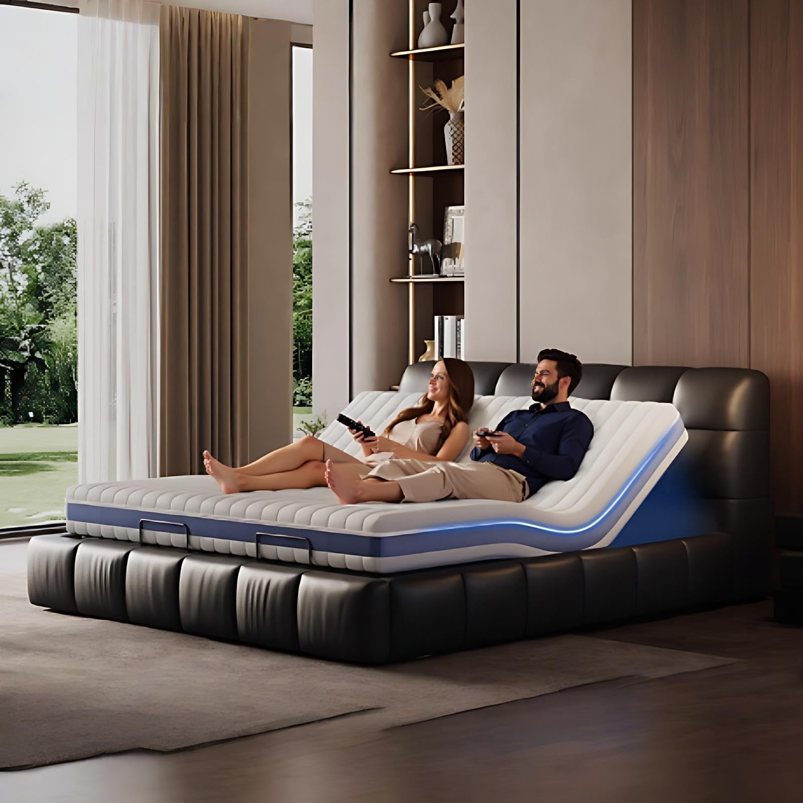 California King Bed Frame - Modern Upholstered Platform Bed Frame with Headboard Ergonomic Support Solid Wood Construction Easy