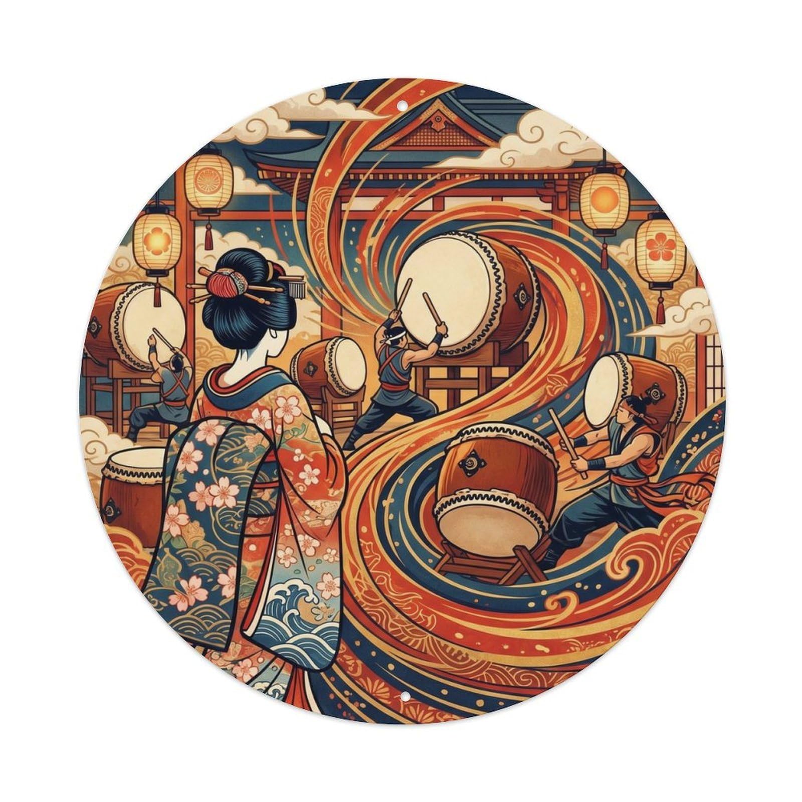 Japanese Geisha Taiko Drum Performance Power Metal Tin Sign