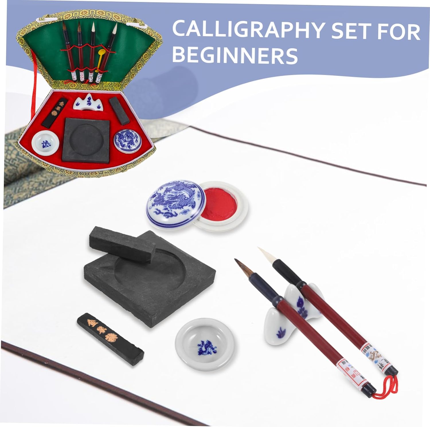 Chinese Calligraphy Brush Set Ink Pen Inkstone for Kanji Writing Sumi Painting Watercolor Art Home Decor