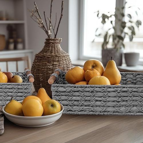 Miniatura 3 de Cesta de almacenamiento pequeña de mimbre con asa, cestas decorativas para organizar, recipiente de almacenamiento decorativo para encimera, cesta