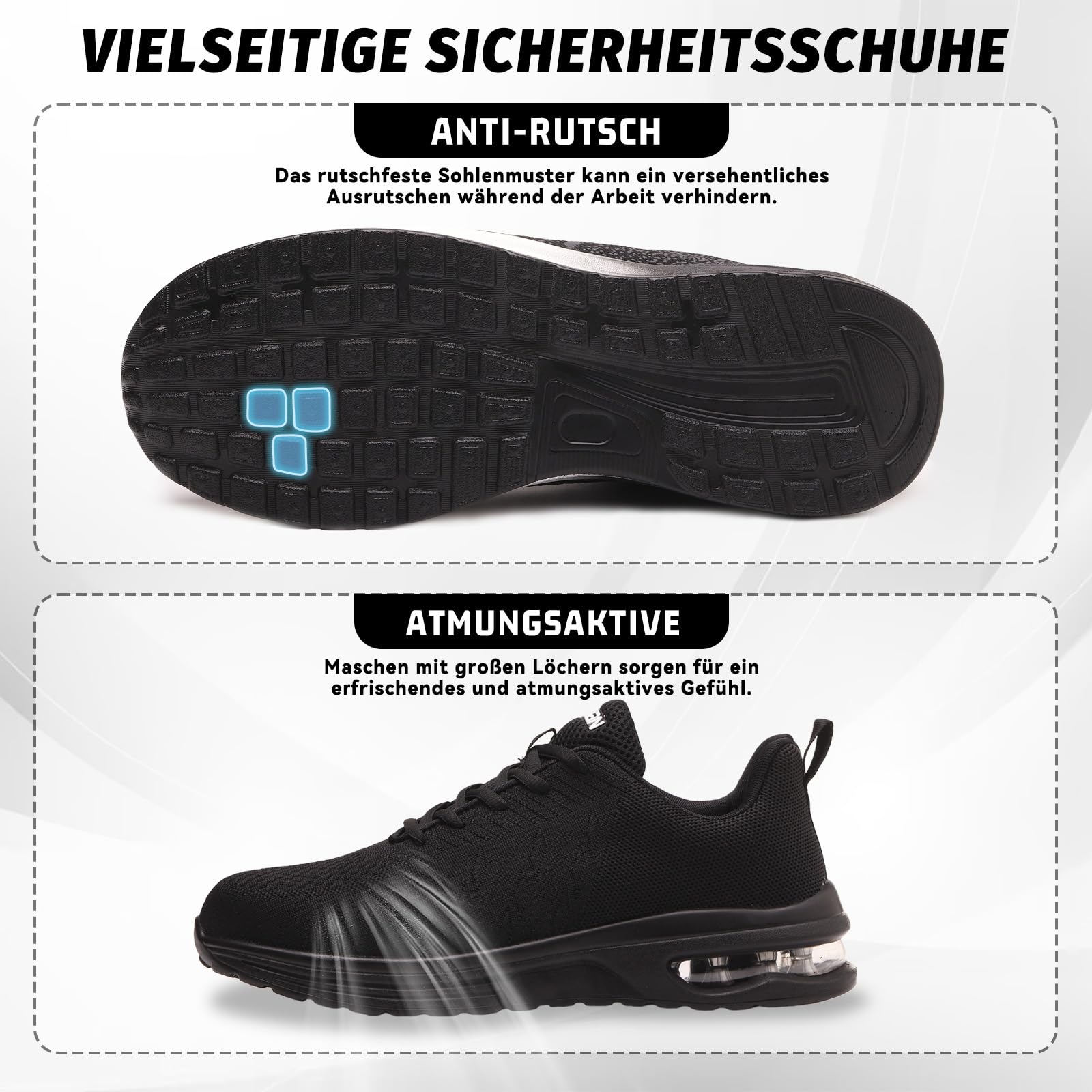Furuian Arbeitsschuhe Herren Sicherheitsschuhe Herren Leicht Damen Herren Atmungsaktiv Stahlkappenschuhe Sportlich rutschfest Sneakers