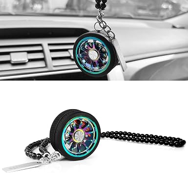 Car Wheel Hub Shape Ornament Rearview Mirror Hanging Rear View Swinging Decorations Pendant Unique Decor Turck Decoration Interior Ornaments Zinc Alloy Charms Accessories Colorful