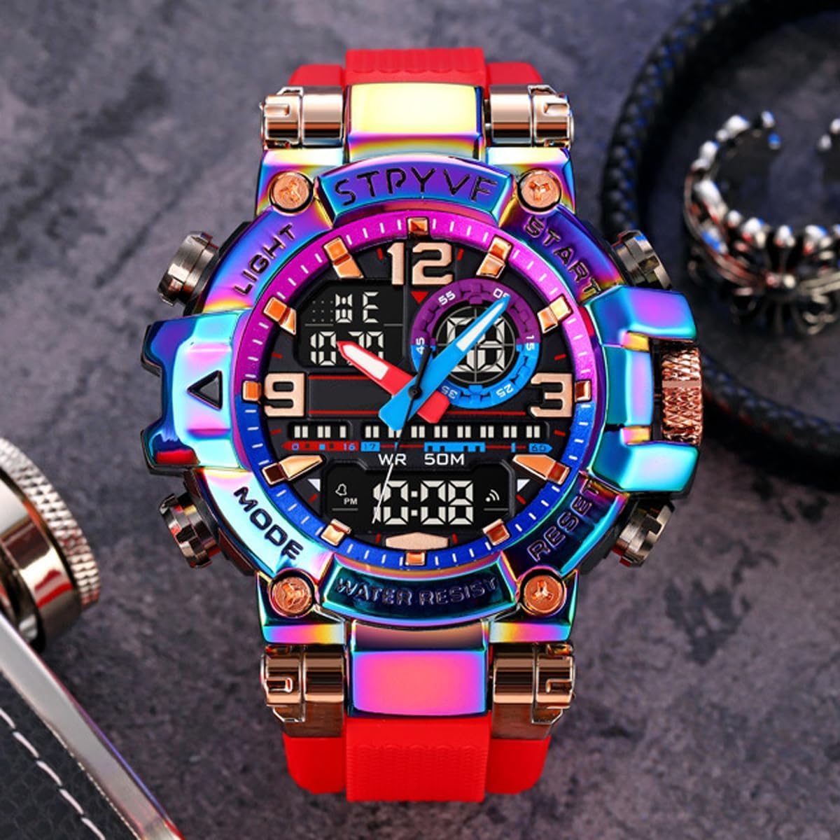 Reloj deportivo impermeable para hombre, colorido, digital, analógico, militar, táctico, para exteriores, esfera grande, reloj de pulsera único con cronómetro LED, alarma de cuenta regresiva y hora