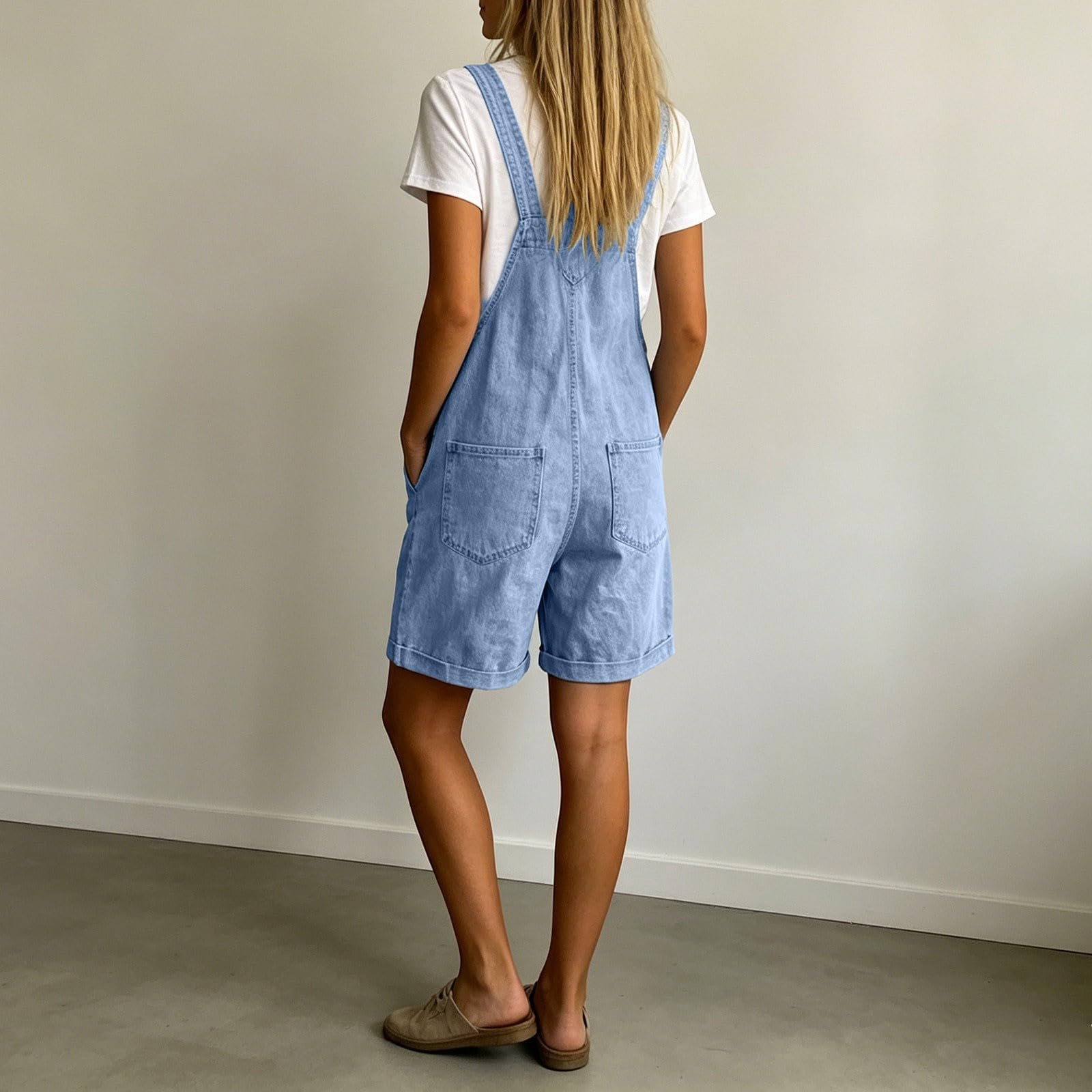 Salopette corta da donna, oversize, in jeans, elasticizzata, estiva, elegante, leggera, estiva, stile anni '90
