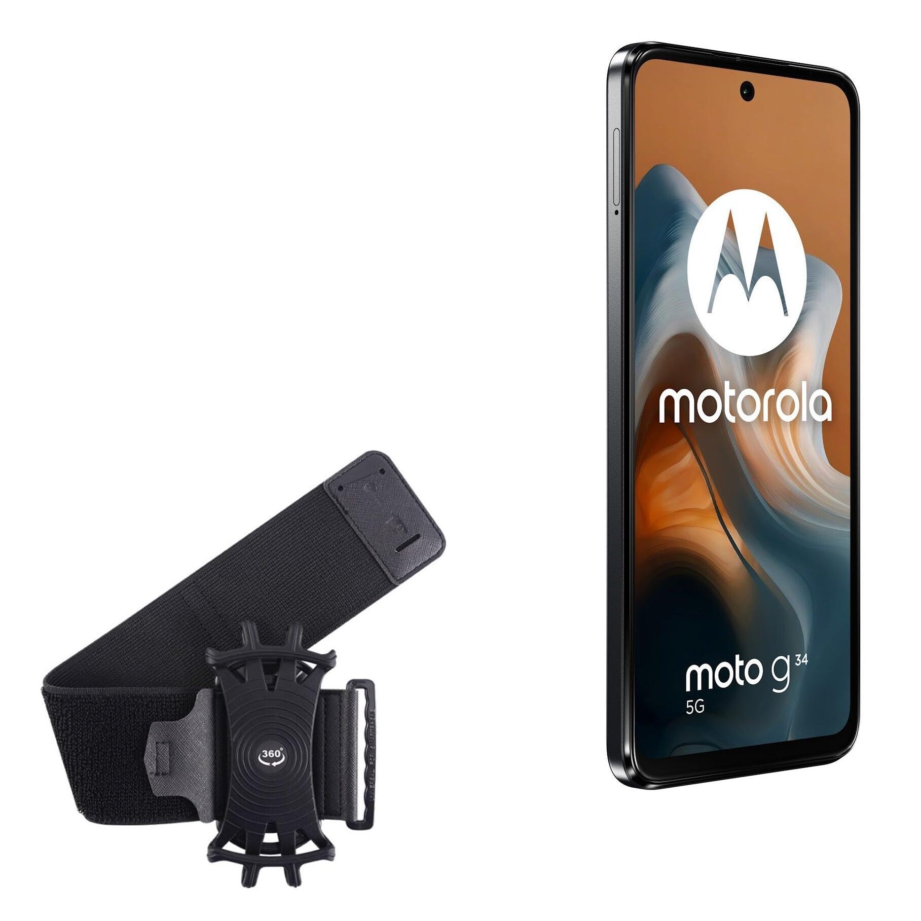 BoxWave Holster Compatible with Motorola G34 - ActiveStretch Sport Armband, Adjustable Armband for Workout and Running - Jet Black