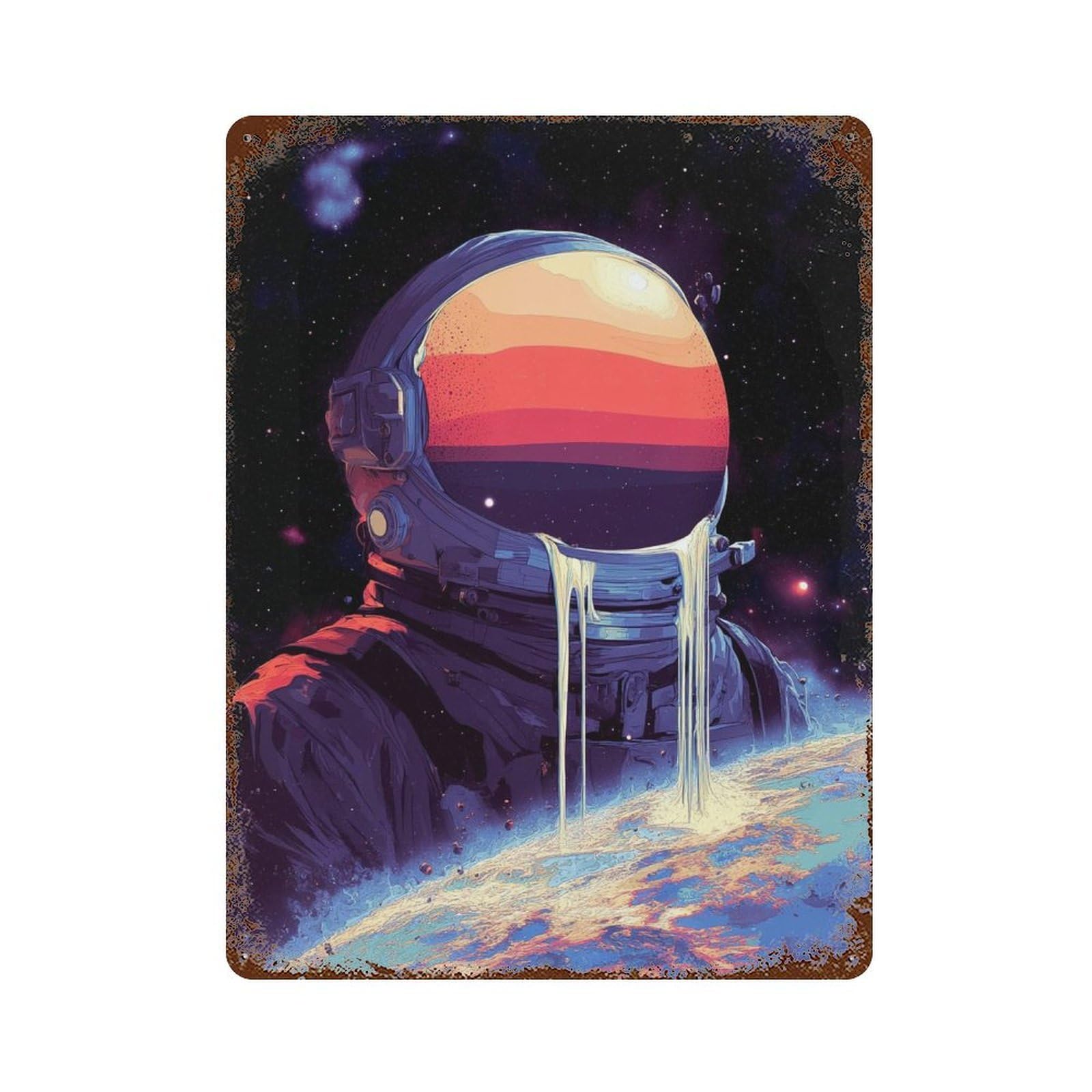 Cosmic Astronaut Helmet-11 Rustic Tin Plaque 15.7"x11.8", Ideal for Patio, Garden Room And Bar Decor