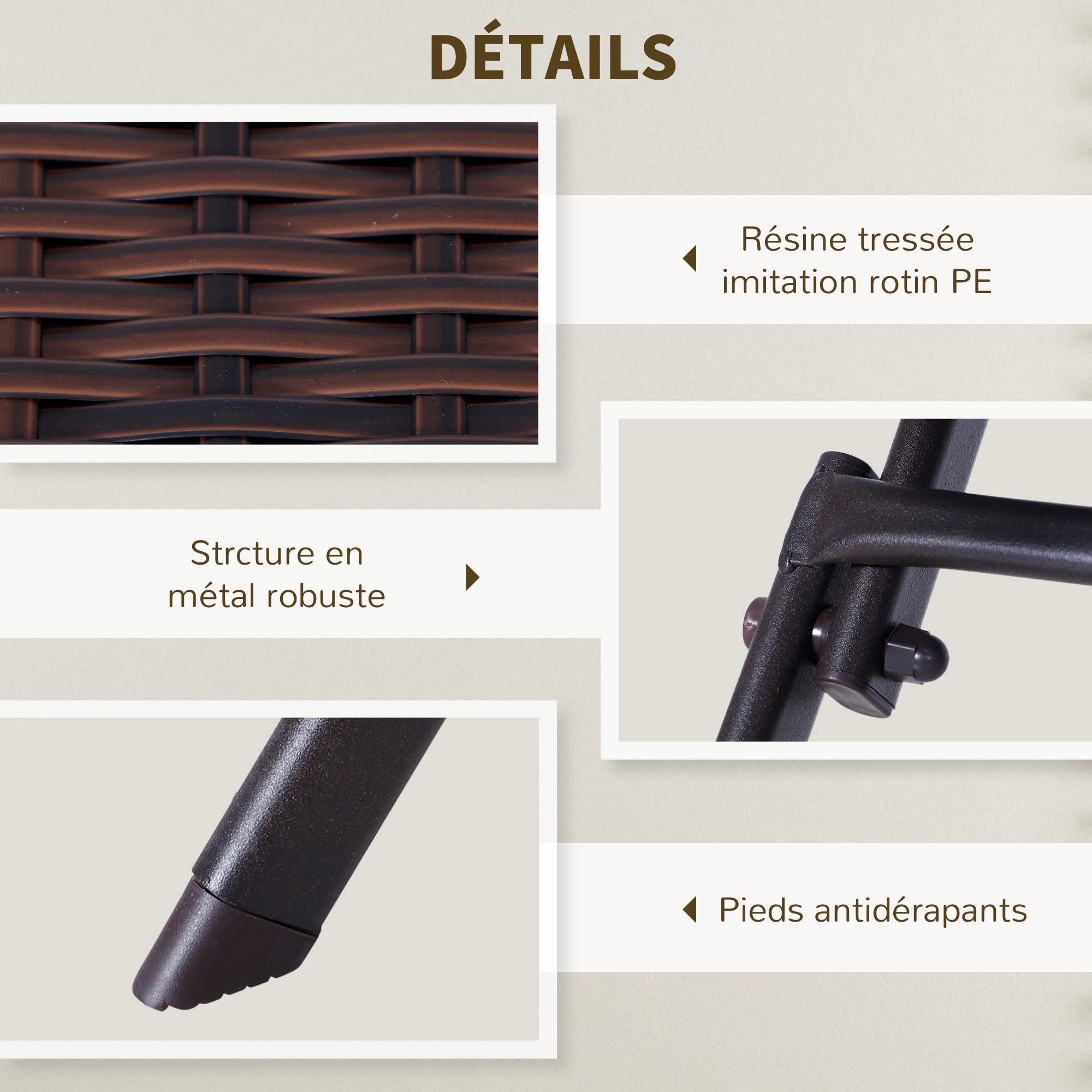 Outsunny Ensemble Meubles de Jardin Design Table carré et chaises Pliables résine tressée Imitation rotin Marron