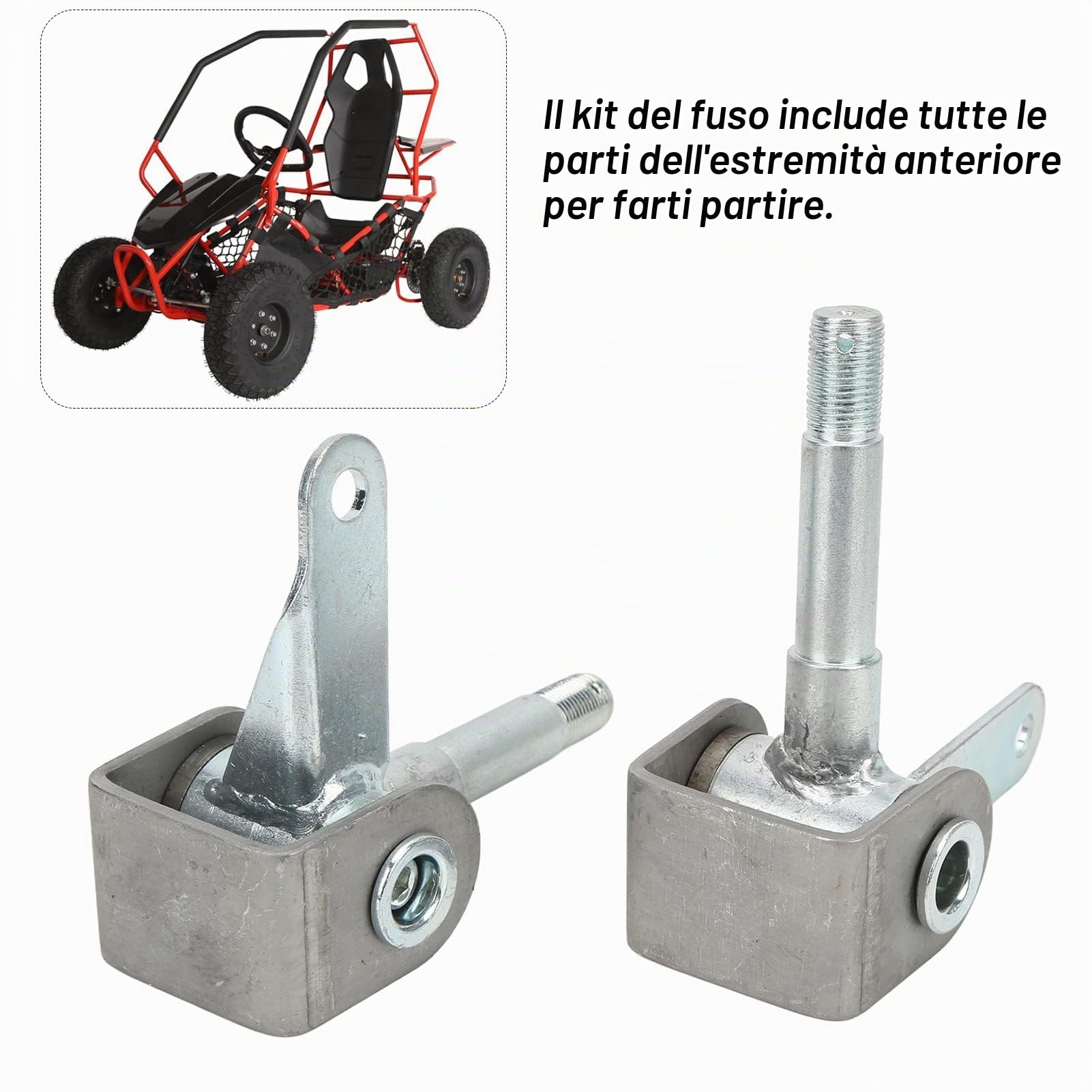 Kit Go Kart Set Mandrino Carrello Asse dello Sterzo a Nucchio 5/8 Puntone per Ruote 4,5 Inx 5/8In 2 Pz Destra Sinistra Acciaio Lega Set Staffe per Go Kart Accessori