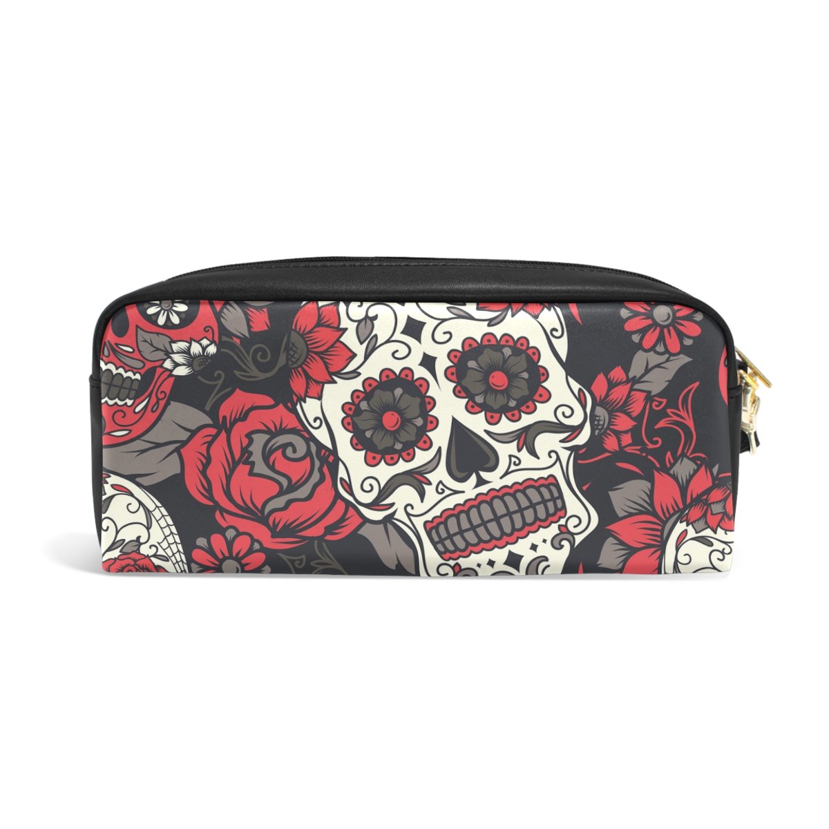 JSTEL Colorful Sugar Skull with Floral School Pencil Bag for Kid Boys Children Teens Pen Holder Cosmetic Makeup Bag Women Durable Stationery Pouch Bag Large Capacity - Image 2
