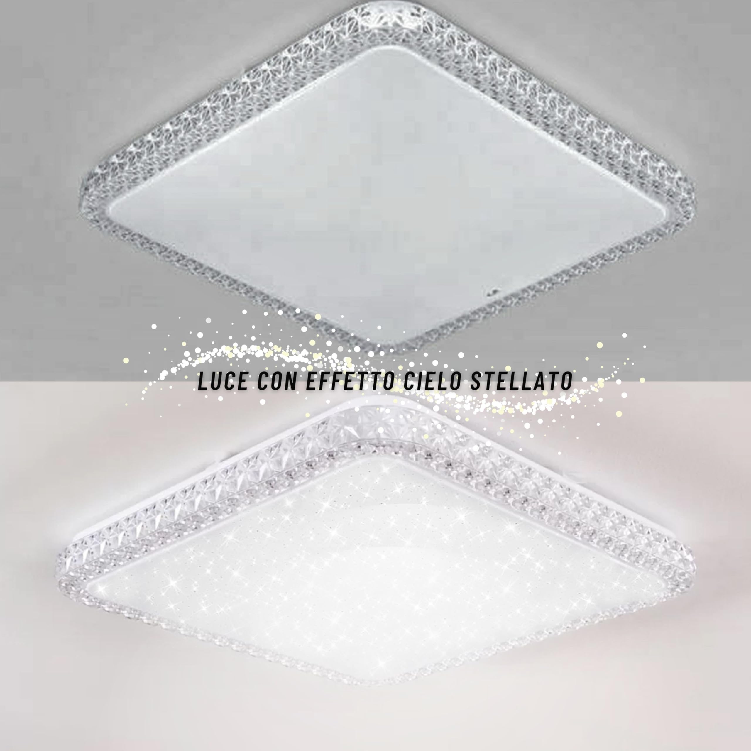 Plafoniera Led Soffitto Quadrata 65W Effetto Cielo Stellato 806 Lampada Moderno Luce Bianca Fredda 6500K Lampadario Pannello per Soggiorno Camera da Letto Cucina Salotto Cucina Design