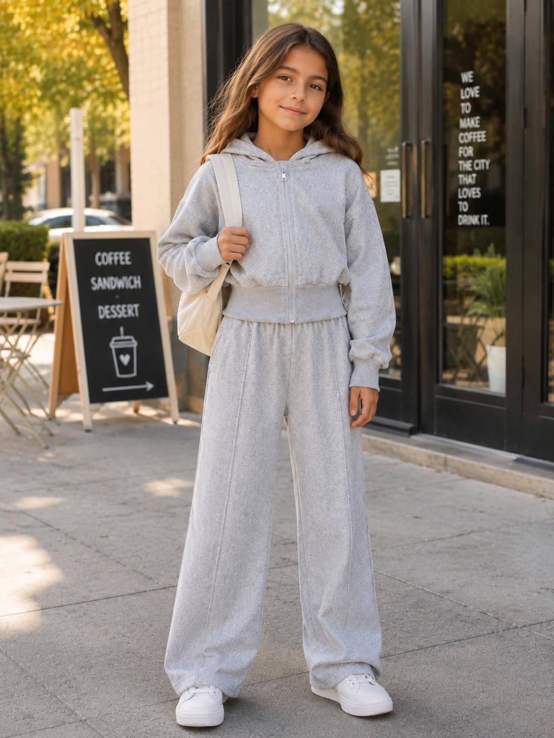 Girls 7-12 Years Oversized Zip Up Hoodie Wide Leg Sweatpants Set 2 Piece Lightweight Casual Sweatsuit Outfit