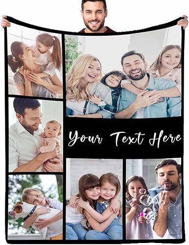 Miniatura 8 de D-Story Manta personalizada con texto fotográfico hecha en Estados Unidos, manta de fotos personalizada con collage de cumpleaños, día del padre,
