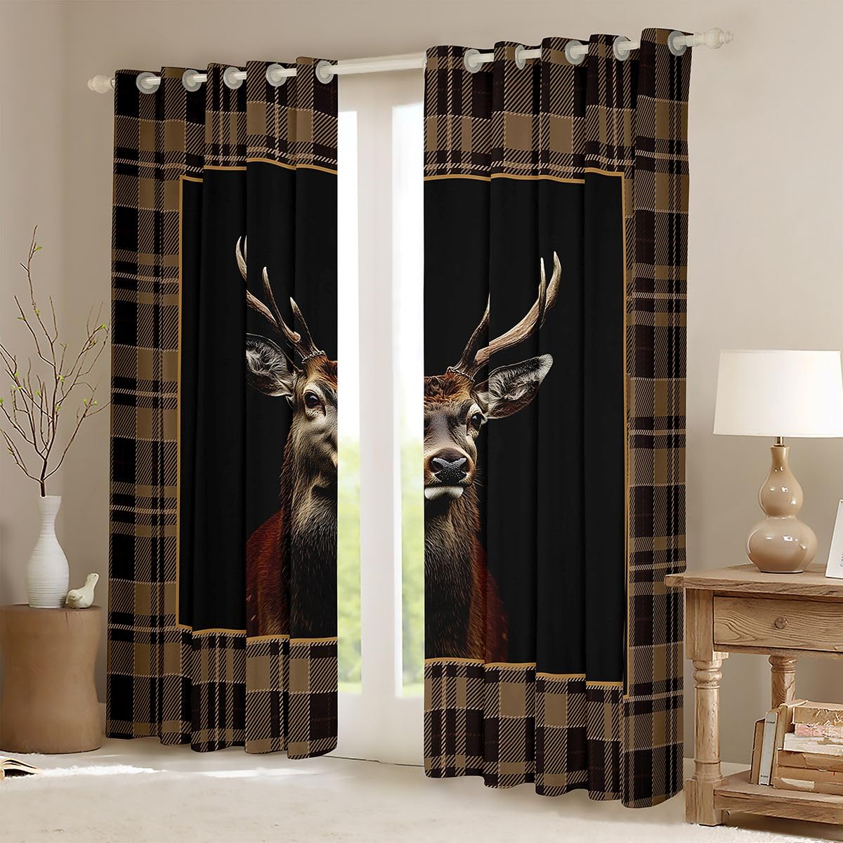 Loussiesd 3D Deer Window Treatments, 2 panele szer. 52 x dł. 63
