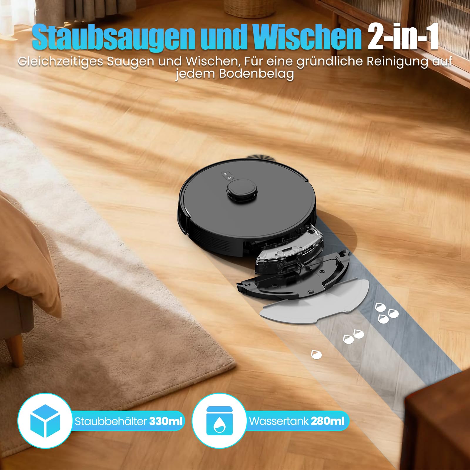 E10+ Saugroboter mit Wischfunktion, Staubsauger Roboter mit Absaugstation 3.5L, 8000Pa Saugkraft, LiDAR Navigation (Schwarz)