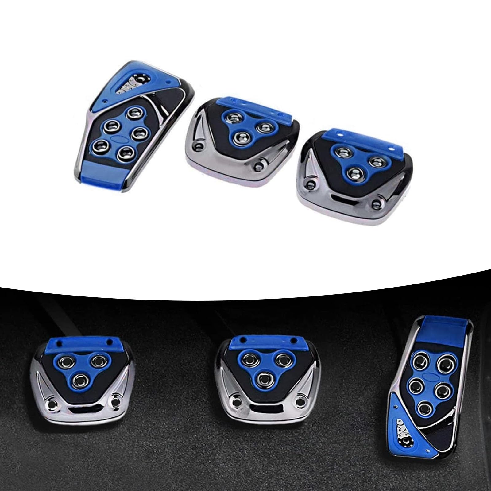 3 PCS Car Brake Accelerator Clutch Pedal Combination Set, Non-Slip Punch-Free Pedal Decorative Cover, Replacement Modification Accessories, Compatible with Manual Transmission Models (Blue)