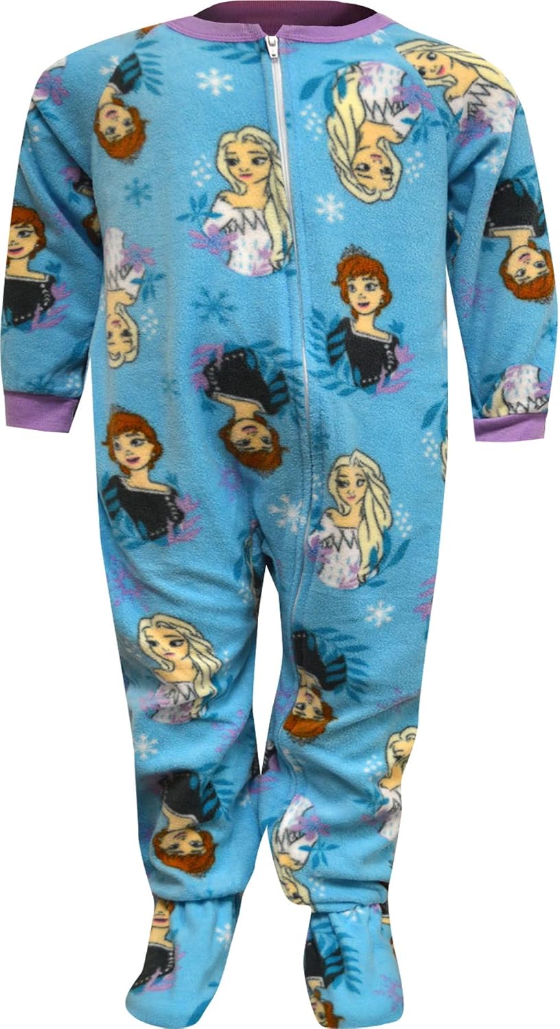 Girls Frozen Elsa and Anna Blanket Sleeper Toddler Blue Footie Pajama