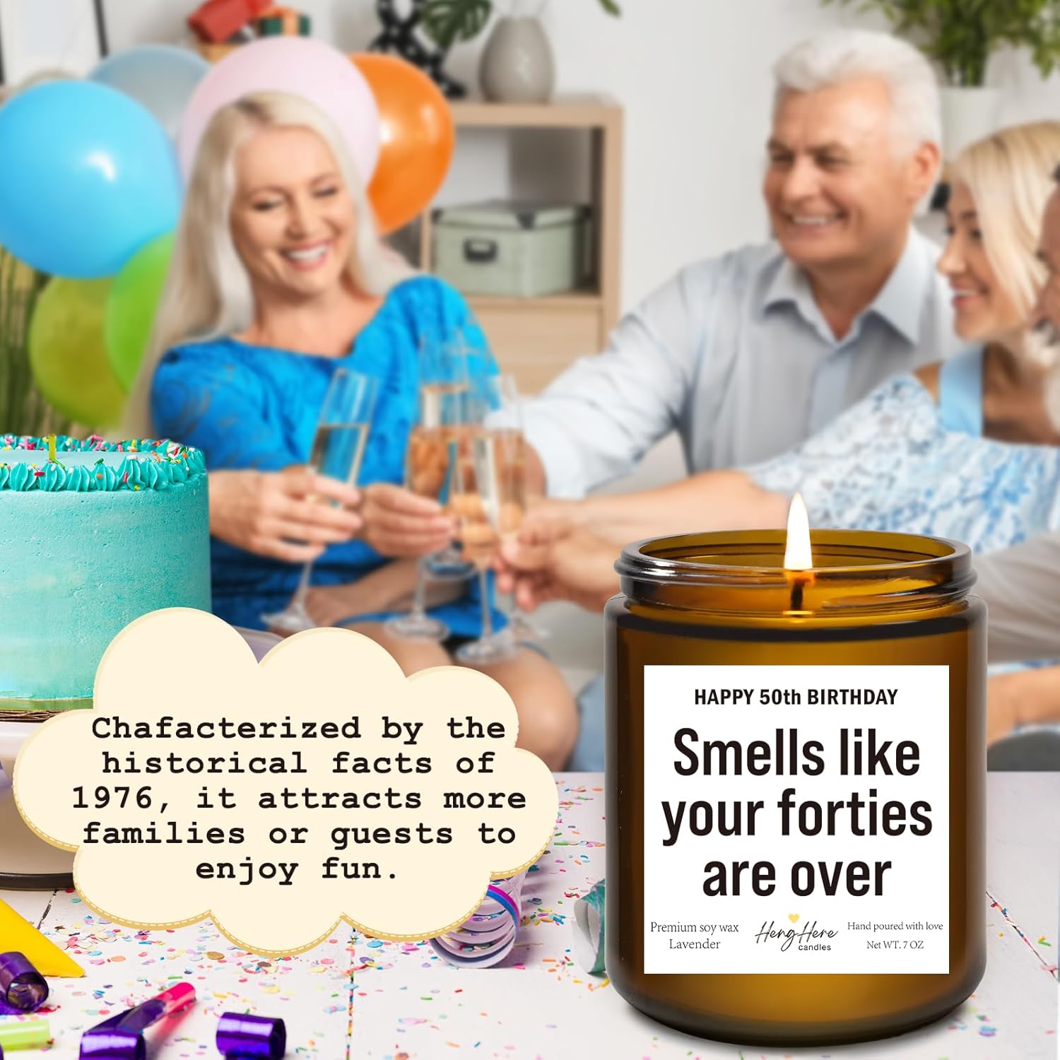 50th Birthday Gifts for Women Men, Happy 50th Gift for Her Him, 50 Years Old Birthday Scented Candles for Women Turning 50, Vintage 1976 Bday Candle - Image 4