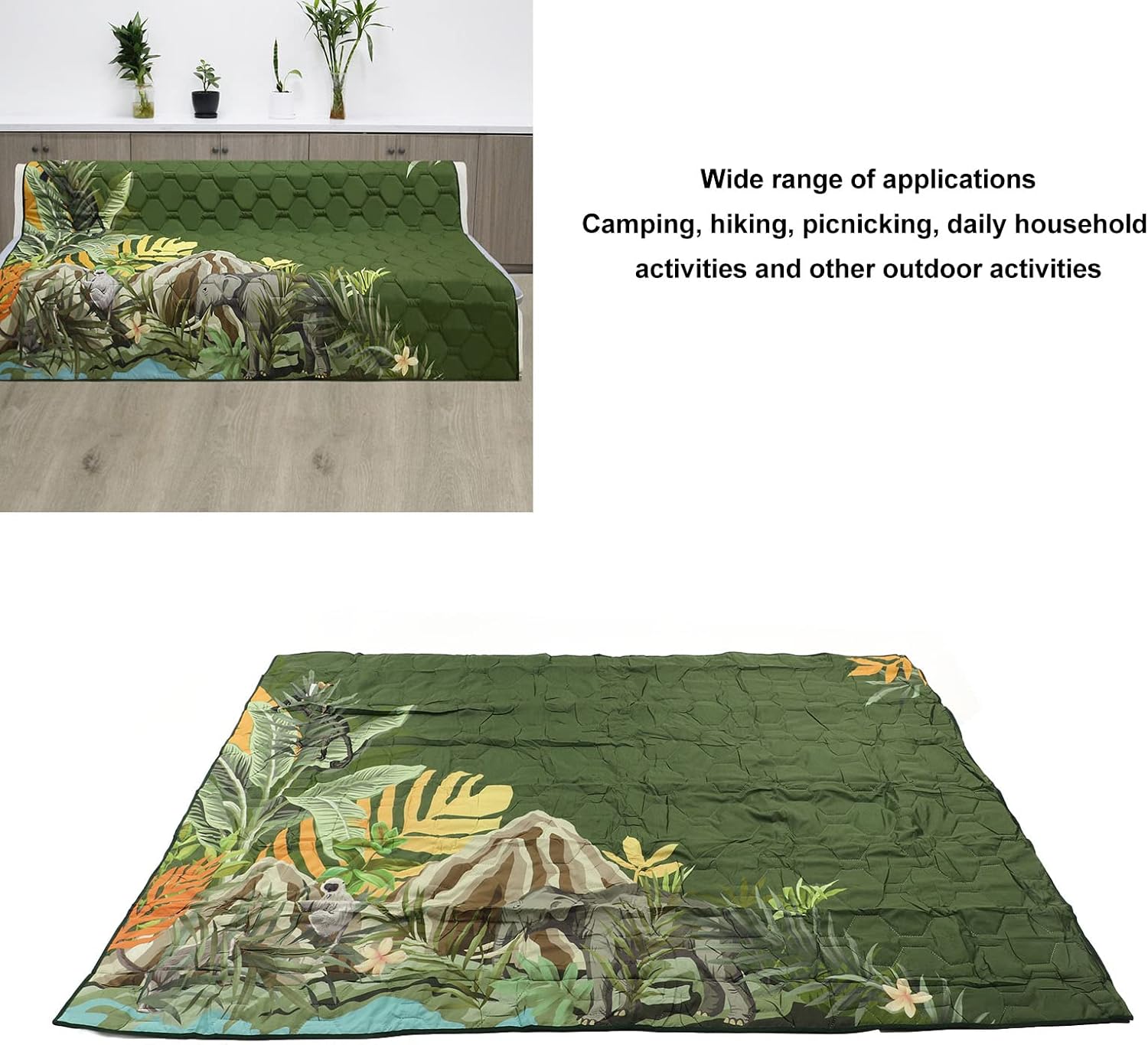Picnic Blanket, Machine Washable Picnic Beach Blanket, Waterproof Thick Printed Camping Mat, Suitable for Outdoor Camping, Hiking, Picnic