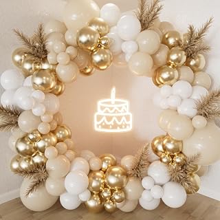 Adeyoo White Sand Gold Balloon Arch Garland Kit - 153Pcs Neutral Balloon Arch, White Beige Nude Balloons, Metallic Gold Latex Balloons for Birthday Baby Shower Baptism Wedding Boho Party Decorations