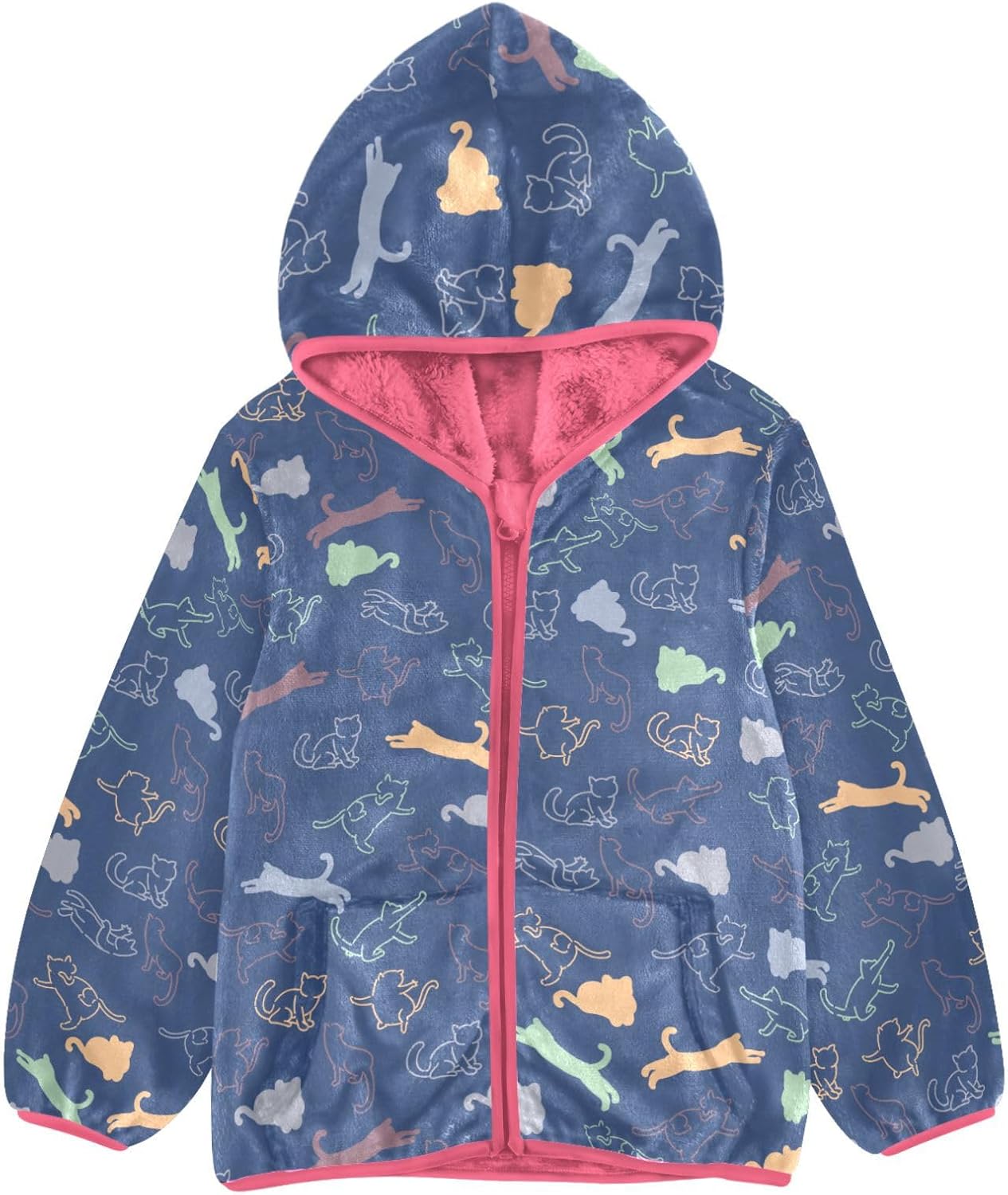Girls Hoodie Outfit Cats Cute Pattern Zipper Sweatshirt Coat Fleece Jacket for Kids 3-10T