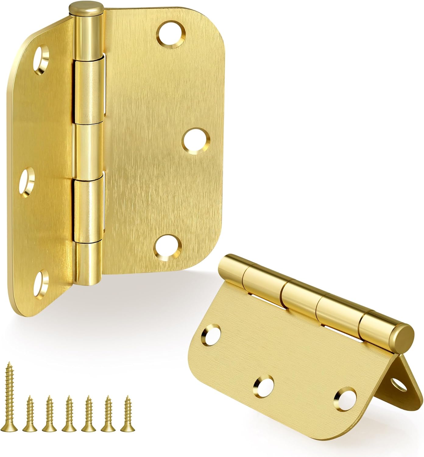 18 Pack Rounded Door Hinges 3.5 Inch with 5/8 Inch Radius for Interior and Exterior Door, 3 1/2 Inch Residential Heavy Duty Door Hardware for Office Home, Satin Brass 18 Pack Satin Brass