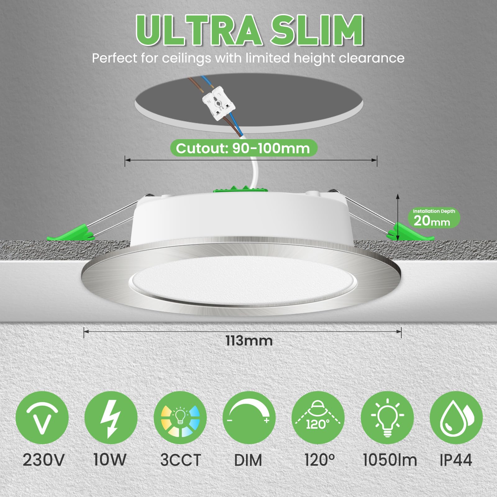 Faretti LED Da Incasso Dimmerabili - 10W IP44, 3 Temperature Colore, Set Da 6 - Foto 3
