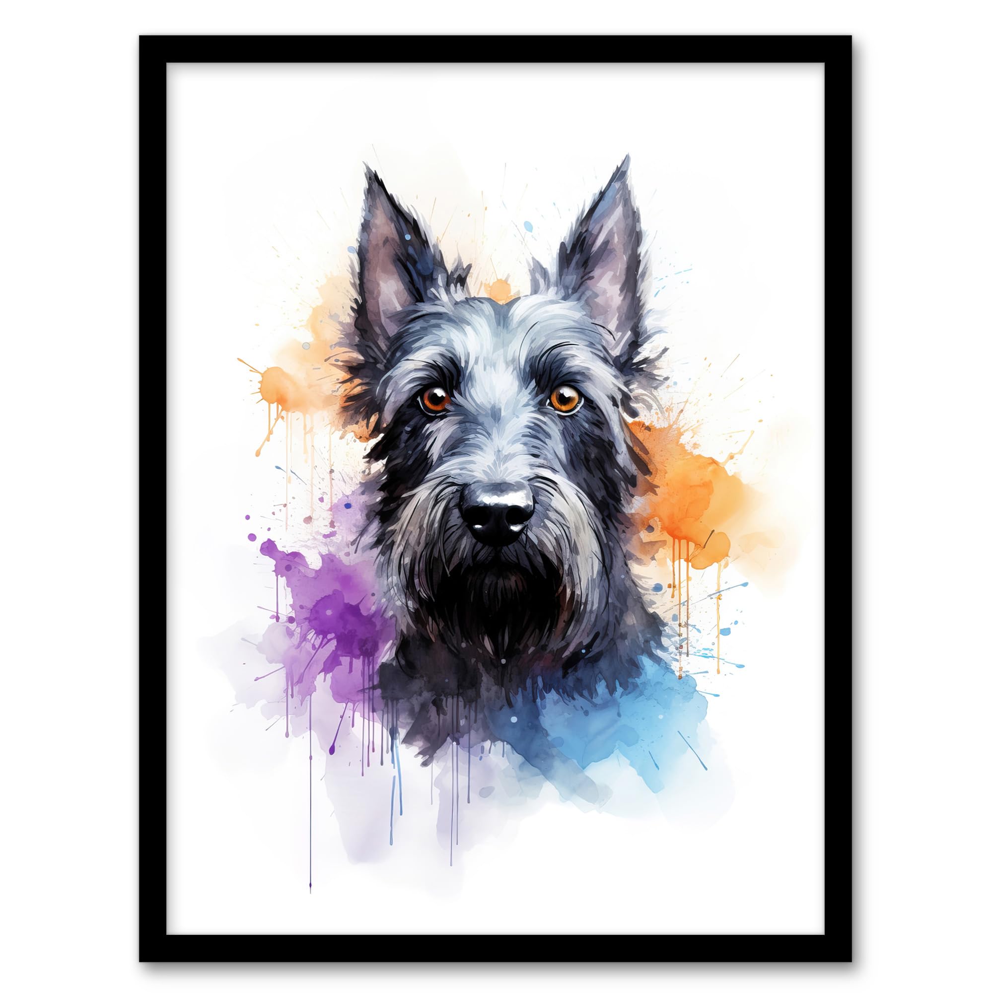Artery8 Scottish Terrier Lovers Gift Watercolour Pet Portrait Painting Artwork Artwork Framed Wall Art Print 18X24 Inch