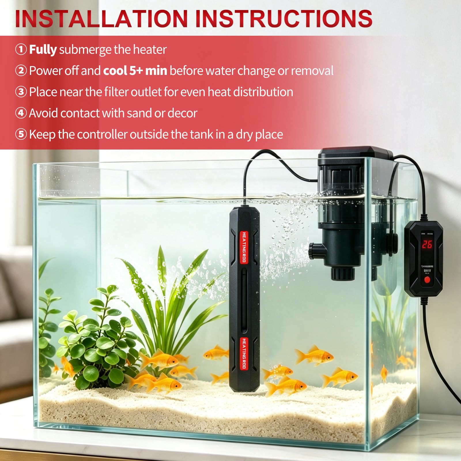 efuturetime Riscaldamento per acquario, 500 W, per acquari d'acqua dolce