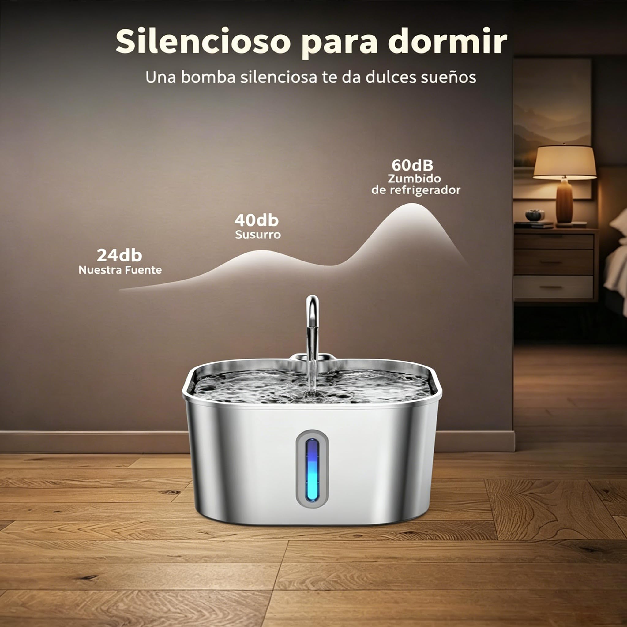 Catvitalis Fuente de Agua Gatos, Bebedero para Gatos de Acero Inoxidable 304 con Filtración Triple y Flujo Atractivo para Prevenir Deshidratación
