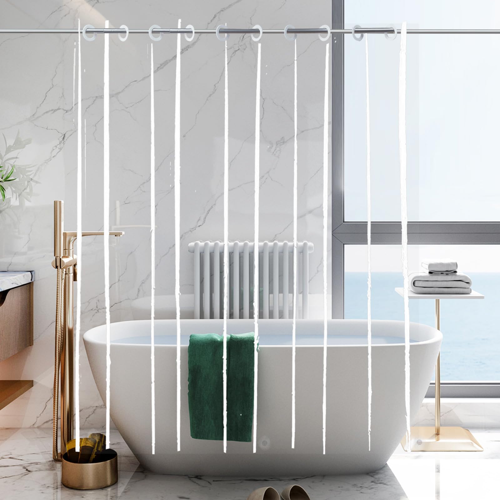 Doublure de rideau de douche transparente sans crochet YISURE plastique PEVA robuste 183x198cm salle de bain