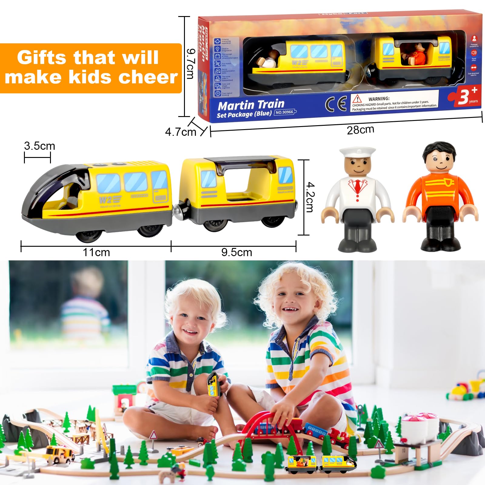 Locomotiva ad Azione a Batteria (Connessione Magnetica), Trenino Elettrico per Bambini Trenino Giocattolo, Potente Set di Proiettili per Motore per Thomas, Brio, Chuggington, Età 3+ Anni, Giallo