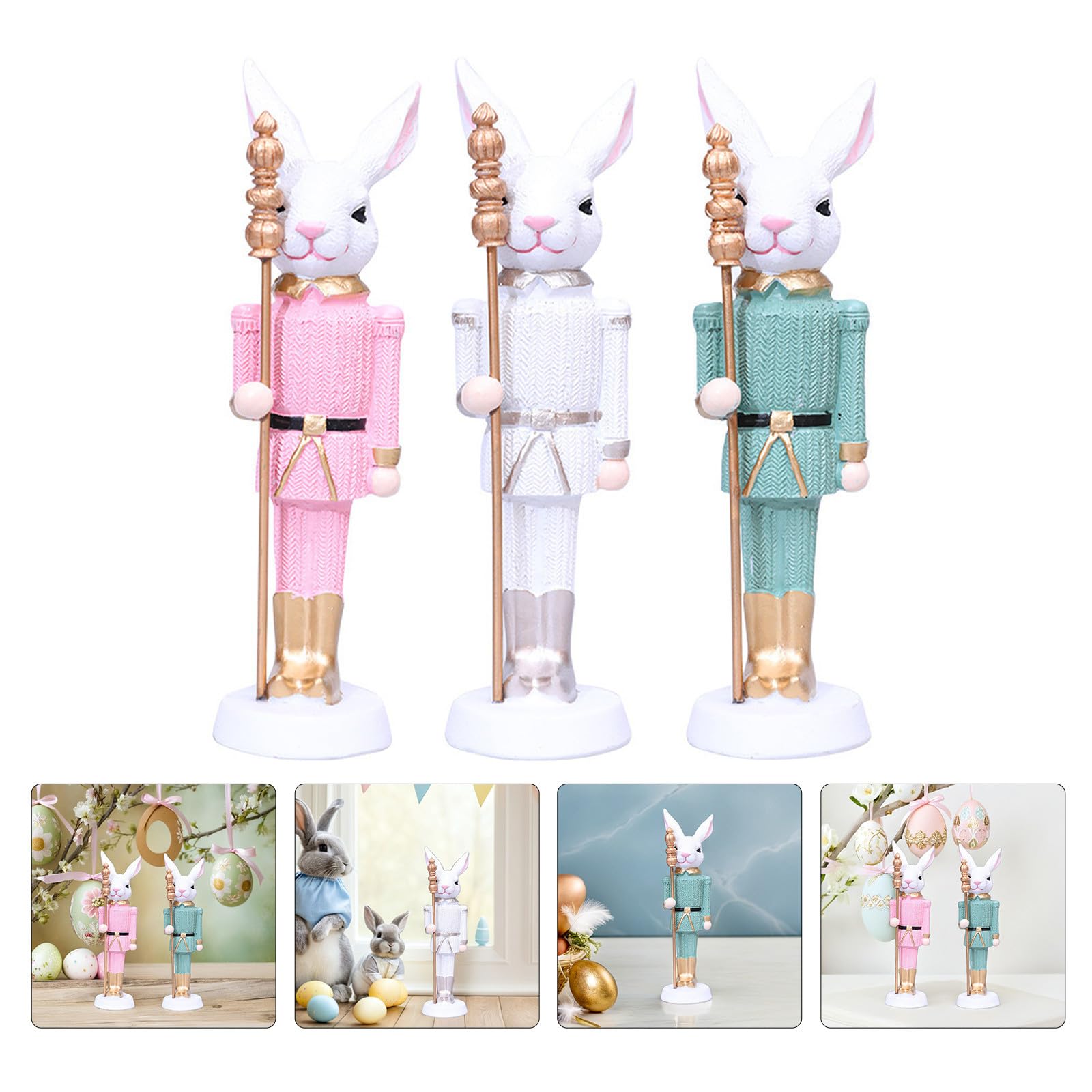Toyvian 3 Pezzi Figura Coniglietto Pasquale in Resina 18cm Decorazione da Tavolo Versatile per Centrotavola Ufficio e Feste Primaverili