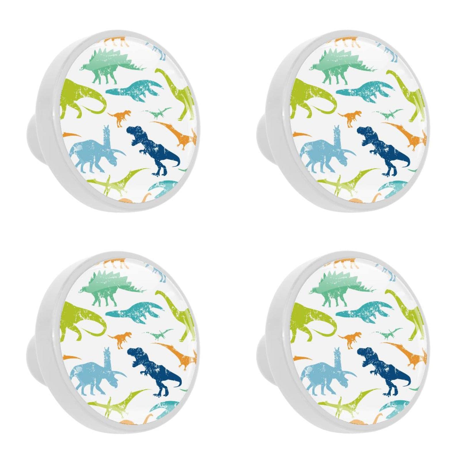 ZORE_FINE5 4PCS Kitchen Cabinet Knob Round Decor Knobs Closet Drawers Dresser Pull Handle with Screws Dinosaur for Boys