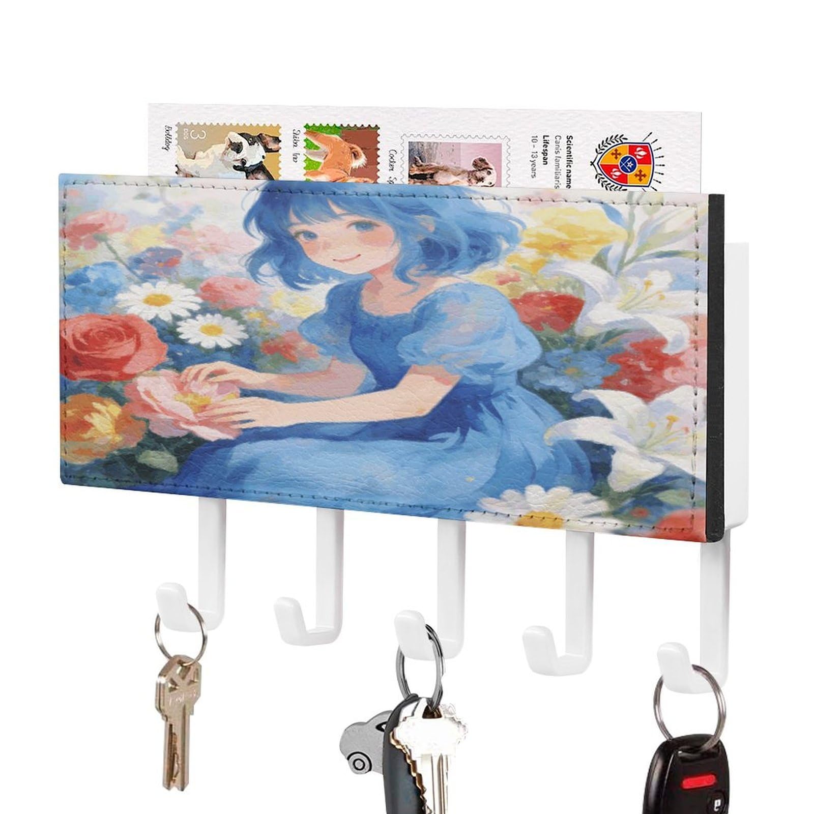 Llavero de pared de niña azul para decorar la entrada y ordenar cartas en casa